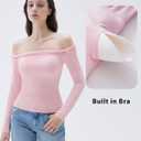 SUUKSESS Women Padded Off The Shoulder Tops Double Lined Going Out Fitted Basic Fall Shirts (Pink, M)