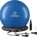 ProBody Pilates Yoga Ball Chair, Exercise Ball Chair with Base or Stand for Home Office Desk Sitting or Workout, 65cm Antiburst Balance & Stability Ball Seat, Large Gym Ball for Back, Abs (Blue with Bands)