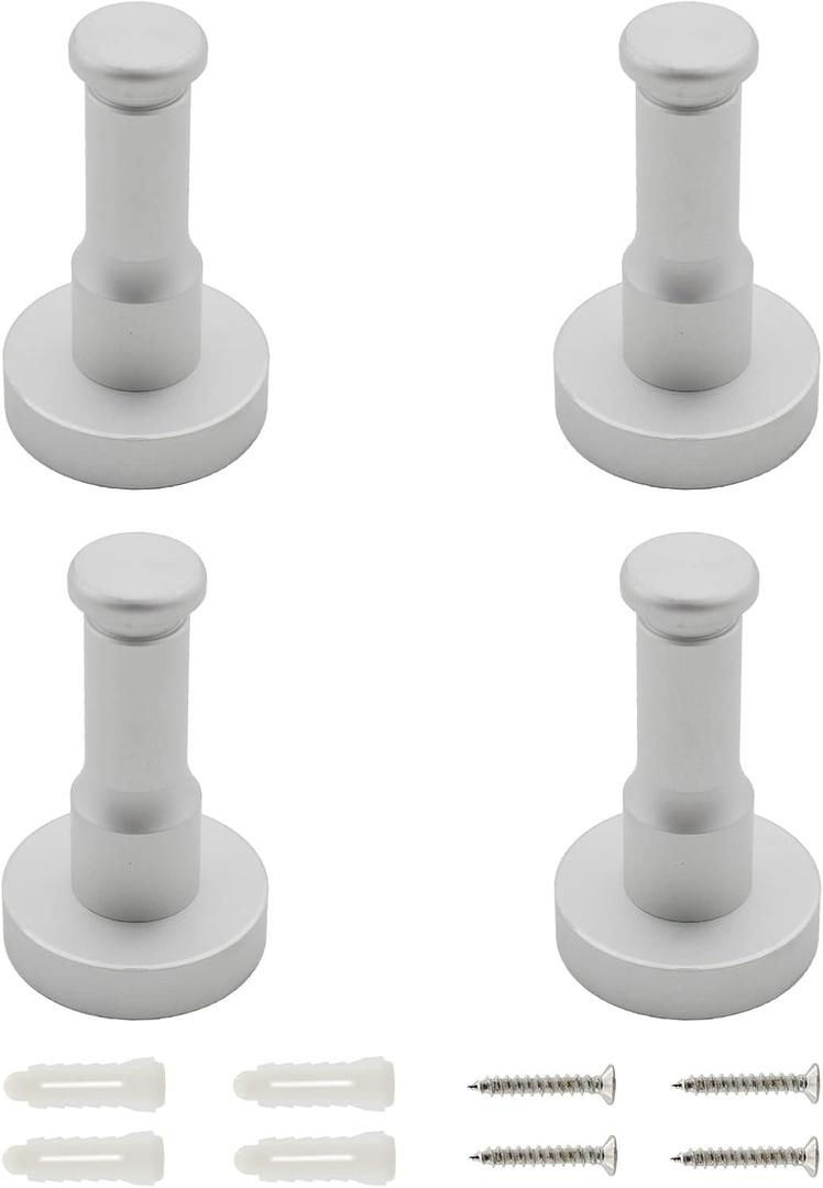 4Pack Coat Hooks Towel Hooks Bathroom Hook Wall Hooks, Heavy Duty Wall Mounted Clothes Robe Hook Holder for Bedroom Bathroom Kitchen Restroom Garage Home Hotel Office Cabinet (Silver)