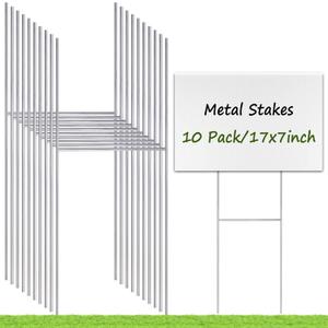 Remiawy Yard Sign Stakes Metal, 17x7 Inch Yard Sign Holder Stand for Ground Outdoor, 10 Pack Wire Metal Stakes for Corrugated Plastic Blank Lawn Posts Estate Garage Sale