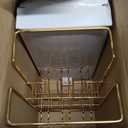 24 Pieces Flatware Set, Stainless Steel Cutlery Set with Silverware Holder, Modern Gold Silverware Set Includes Dinner Knives Forks Spoons,Hanging Silverware Set Service for 6 (White Gold)