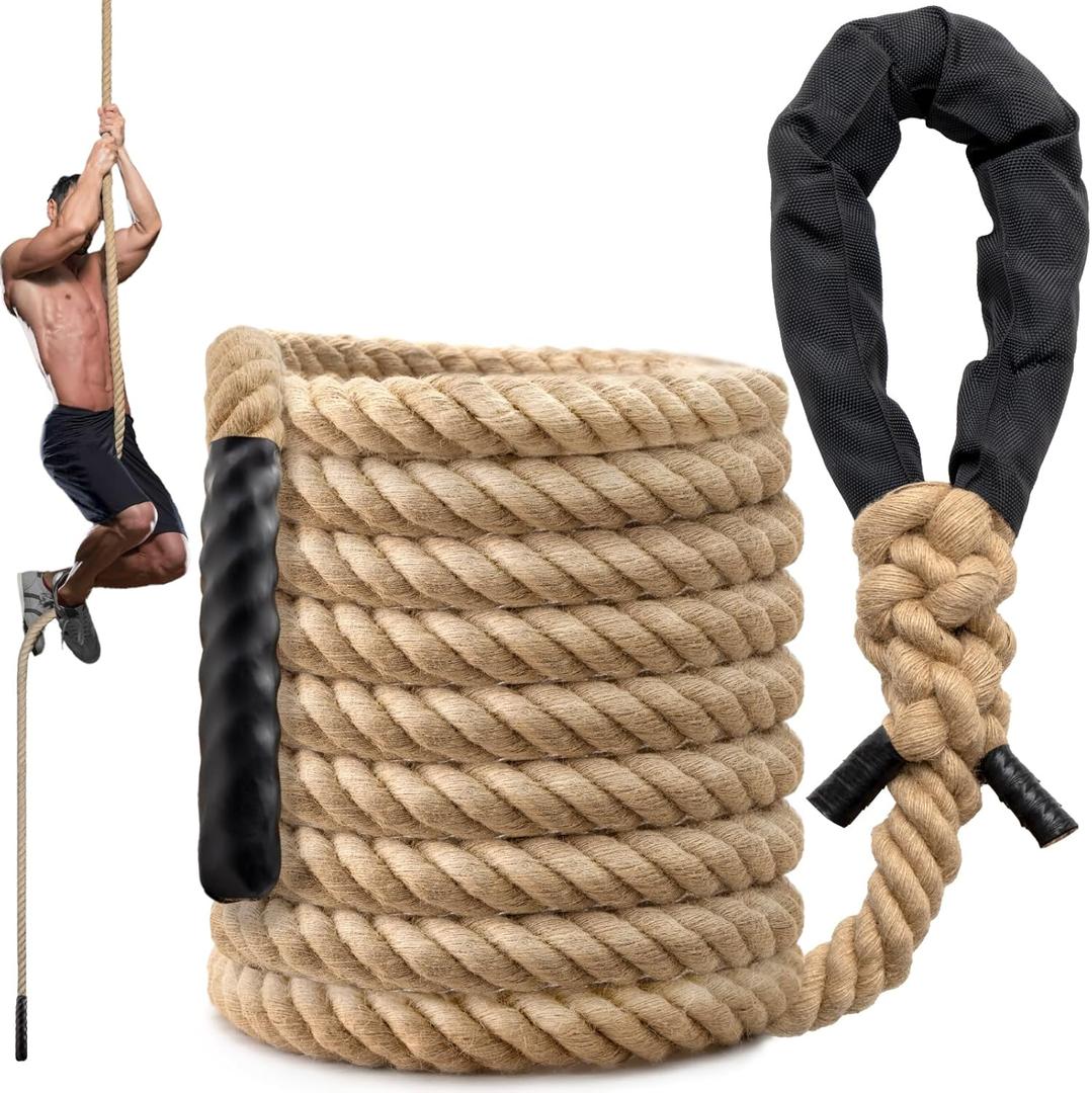 Climbing Rope Gym Workout - 10FT 15FT 20FT 25FT 30FT 35FT Heavy Duty Jute Thick Ropes for Adults Strength Training Outdoor Tree Swing Indoor Home Fitness Exercise - 1.5 Inch
