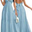 Narecte Women's Maxi Summer Dresses Halter V Neck Beach Dresses for Women A-Line Casual Dress for Vacation M