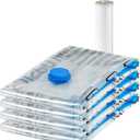 Vacuum Storage Bags for Blankets, Vacuum Compression Space Saving Storage Bags with Hand Pump for Clothes Packing, X-Jumbo, 4-Pack