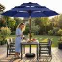 10ft 3-Tier Patio Umbrella with 32 Solar Powered LED Lights, Windproof Outdoor Market Umbrella for Deck, Poolside & Garden, Sturdy Push-Button Tilt Table Umbrella, Navy Blue
