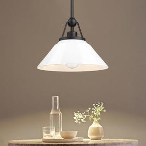 White Pendant Light Fixture, HWH Modern Kitchen Island Light Fixtures 12 Inch, 1-Light Hanging Lighting for Dinning Room Schoolhouse, Black Metal and White Opal Glass Shade, 5HYS89MIL-G BK