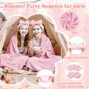 Sleepover Party Supplies for Girls, Spa Slumber Favor with Blanket Headband Eye Mask Hair Scrunchies (Pink 24Pcs)