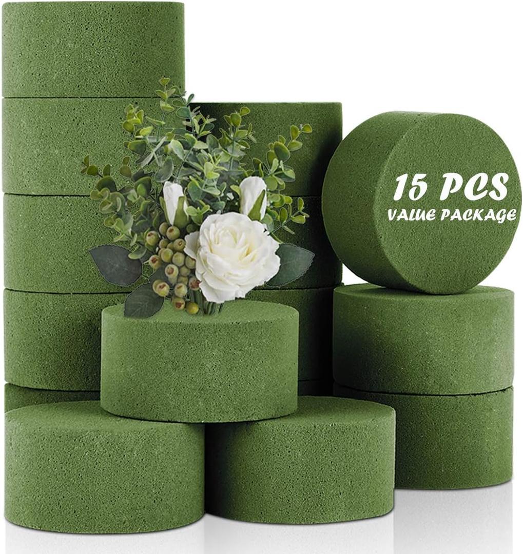 TAOPE 15 PCS Floral Foam, Green Block for Artificial Flowers, Round Wet & Dry Foam Bricks, Florist Foam for Flower Arrangements