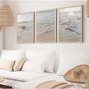 Beach Wall Art Decor Coastal Wall Art Pictures Ocean Canvas Wall Art Beige Beachy Wall Decor Boho Beach Prints Ocean Painting Coastal Artwork for Bedroom Living Room 12x16 Inch Wood Framed Set of 3