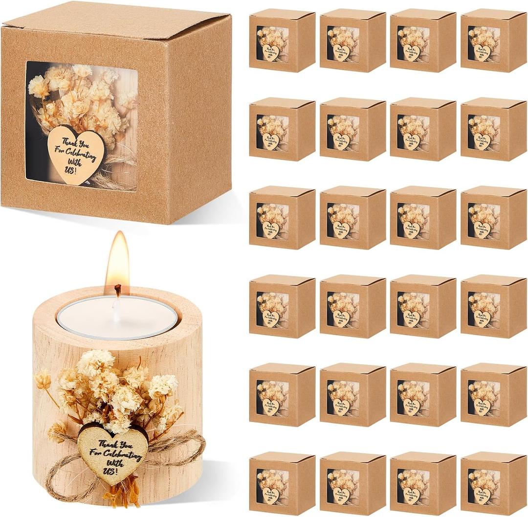 24 Pcs Rustic Wedding Party Favor Candle Holders Bridal Shower Favors Wooden Candles Favors Gifts Souvenirs for Guest Romantic Gifts Wedding Decorations (Light Brown)