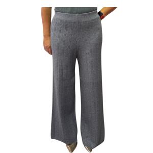 Women's Knit Wide Leg Pants, Cable Pattern, Elastic Waist, Grey, One Size