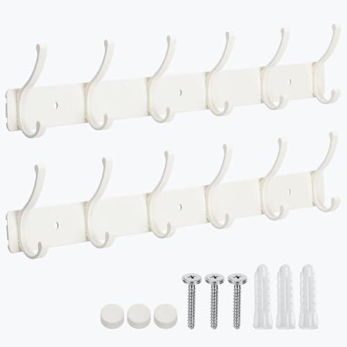 Dntorx Coat Rack Wall Mount, 2 Pack Coat Hooks Hanger Wall Double Hook Rack Rail Towel Hat Rack Entryway Bathroom Hanger Organizer for Robes, Clothes, Bags, Hat(White)