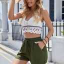 BUENOS NINOS Womens Comfy Summer Beach Short Athletic Sweat Elastic Waist Drawstring Pocketed Sport Casual Shorts (Green, S)