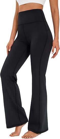 AFITNE Women's Yoga Pants Wide Leg Workout Leggings Flare Casual Lounge Pants with Pockets High Waist and Tummy Control (Large, Black)