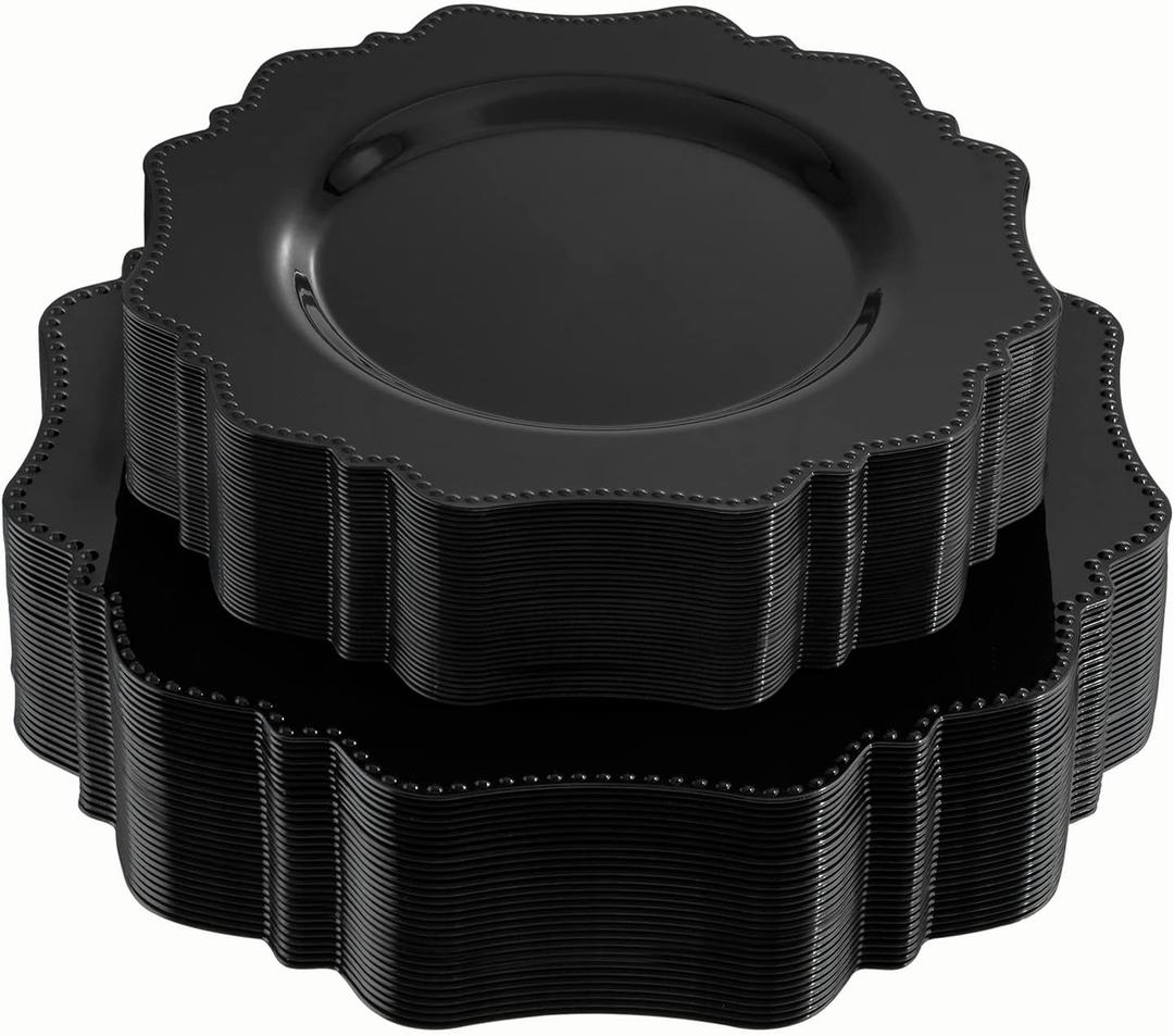 COLOSUS 60pcs Black Plastic Plates Set,Heavy Duty Black Disposable Plate for Party,Include 30PCS 10.5inch Dinner Plates and 30PCS 8.25 inch Dessert Plates for Father's Day/Wedding/Birthday