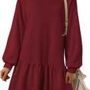 PRETTYGARDEN Womens Patchwork Sweatshirt Dress 2025 Fall Casual Long Sleeve Crewneck Pullover Cute Babydoll Mini Dresses (Wine Red,Small)