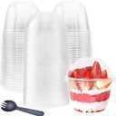 50 Pack 10oz Plastic Cups with Dome Lids(No Hole) and Sporks,Disposable PET Parfait Cups,Crystal Dessert Cups for Pudding,Snacks,Ice Cream,Yogurt