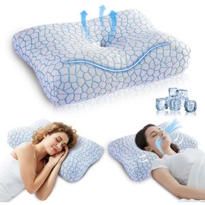 Memory Foam Side Sleeper Pillow for Neck and Shoulder Painf,Cervical Support,Queen Size Cooling Contour Pillow with Dual-Height, Orthopedic Ergonomic for Side, Back, Stomach Sleeper