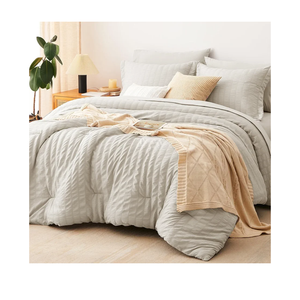 CozyLux King Size Comforter Set Beige Seersucker 7 Pieces Bed in a Bag King Comforter Set with Sheets, Luxury Soft Bedding Set with Down Alternative Comforter, Sheets, Pillowcases & Shams All Seasons