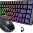Snpurdiri 60% Wireless Gaming Keyboard and Mouse Combo,LED Backlit Rechargeable 2000mAh Battery,Small Membrane But Mechanical Feel Keyboard + Popular RGB Mice for Gaming,Business Office