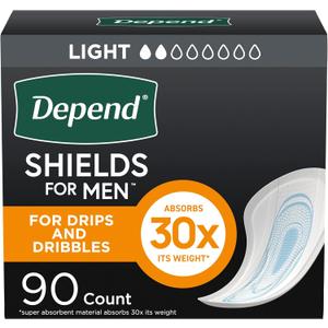 Depend Shields Incontinence Pads for Men, Light Absorbency, 90 Count (Packaging May Vary) (One Size)