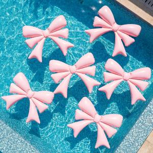 Inflatable 3 Pcs Pink Bow Pool Floats with Pump for Adults, Large Pink Bow PVC Balloons Pool Party Decor for Summer Swimming Birthday Wedding Baby Shower Gender Reveal Bridal, Bow-double