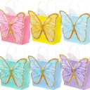 MotiMind 24 Pcs Butterfly Party Favor Bags with Handles Pink Purple Blue Butterfly Goodie Gift Paper Treat Candy Bags for Birthday Party Bridal Showers Supplies (Bright Colors)