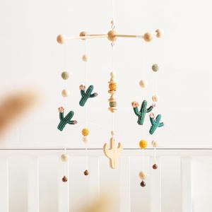 Baby Crib Mobile Cactus Nursery Mobiles Handmade Nordic Style Wooden Nursery Decoration Baby Photography Props Newborn Gift (Green Series)