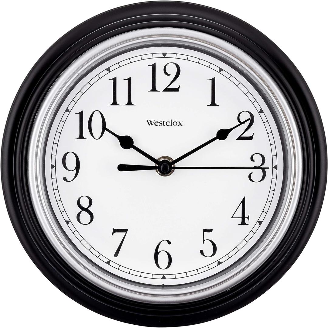 Westclox Quartz Movement Round Wall Clock, Contemporary Analog Design, Battery-Powered for Indoor Use (Black, 9 Inch)