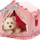 Jiupety Indoor Dog House with Frame, Cute Dog Tent Bed with Cover Cave, Breathable, Washable, and Foldable House, Suitable for 10-20 Lb Puppy and Cats, Medium (17"×17"×17"), Pink