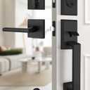 EHOMEWARE Matte Black Front Door Handle, Exterior Door Lock Set with Deadbolt, Black Entry Door Lever Set, Single Cylinder Deadbolt, Front Entry Door Handle, Reversible for Left & Right Doors