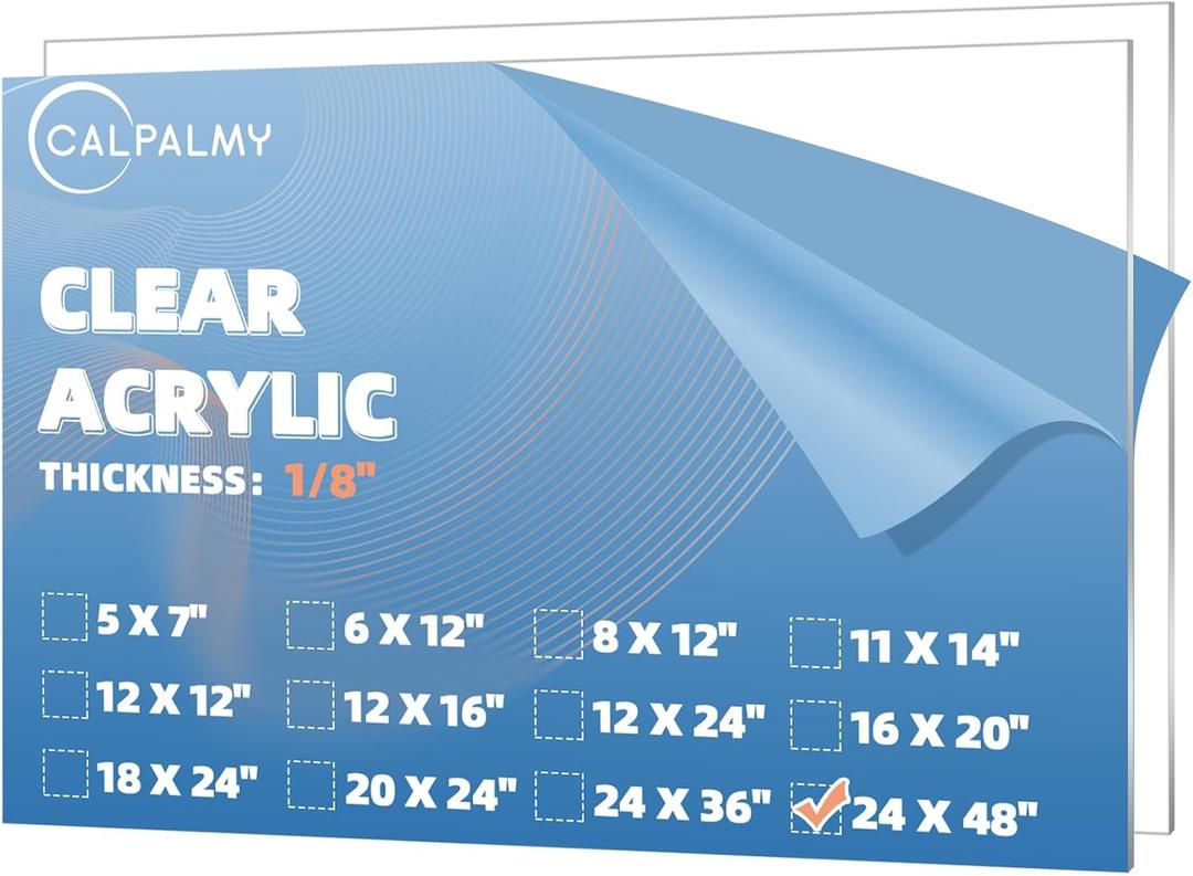 CALPALMY (2 Pack) 1/8" Thick Clear Large Acrylic Sheets - 24" x 48" Pre-Cut Plexiglass Sheets for Windows, Craft Projects, Signs, Display Cases, Sneeze Guard and More - Cut with Power Saw, Hand Tools