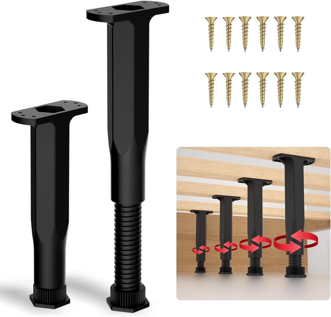Adjustable Height Center Bed Support Leg for Sagging Shelf, Furniture Legs for Frame,Slat and Riser, Adjustable Height 8.3"-14.5" (2PCS)