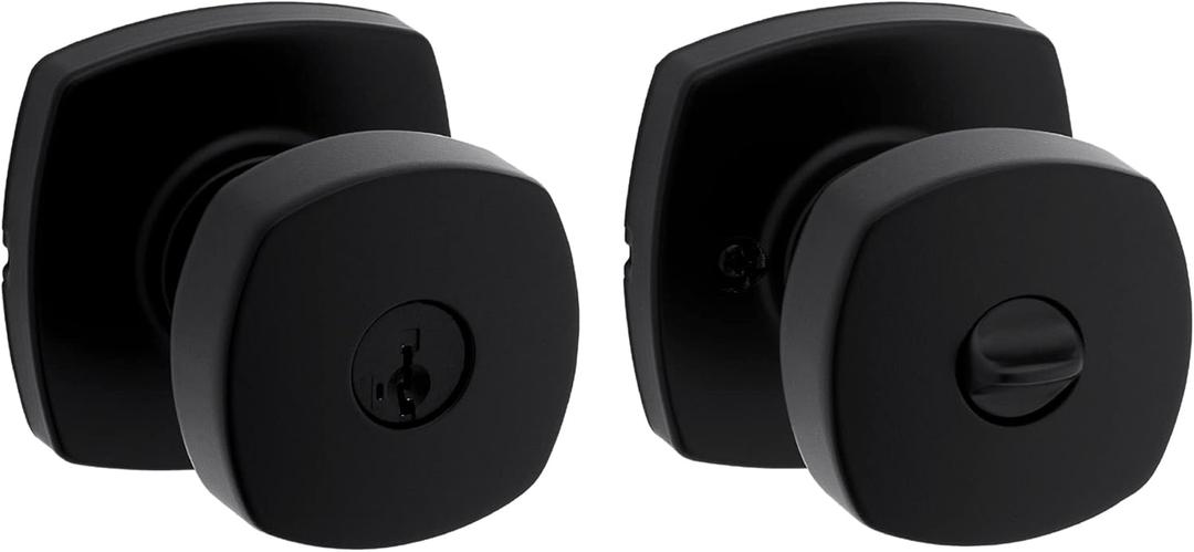 Kwikset Arroyo Knob Entry Door Knob with Lock and Key, Secure Keyed Handle Exterior, Front Entrance and Bedroom, Matte Black, Pick Resistant SmartKey Rekey Security and Microban