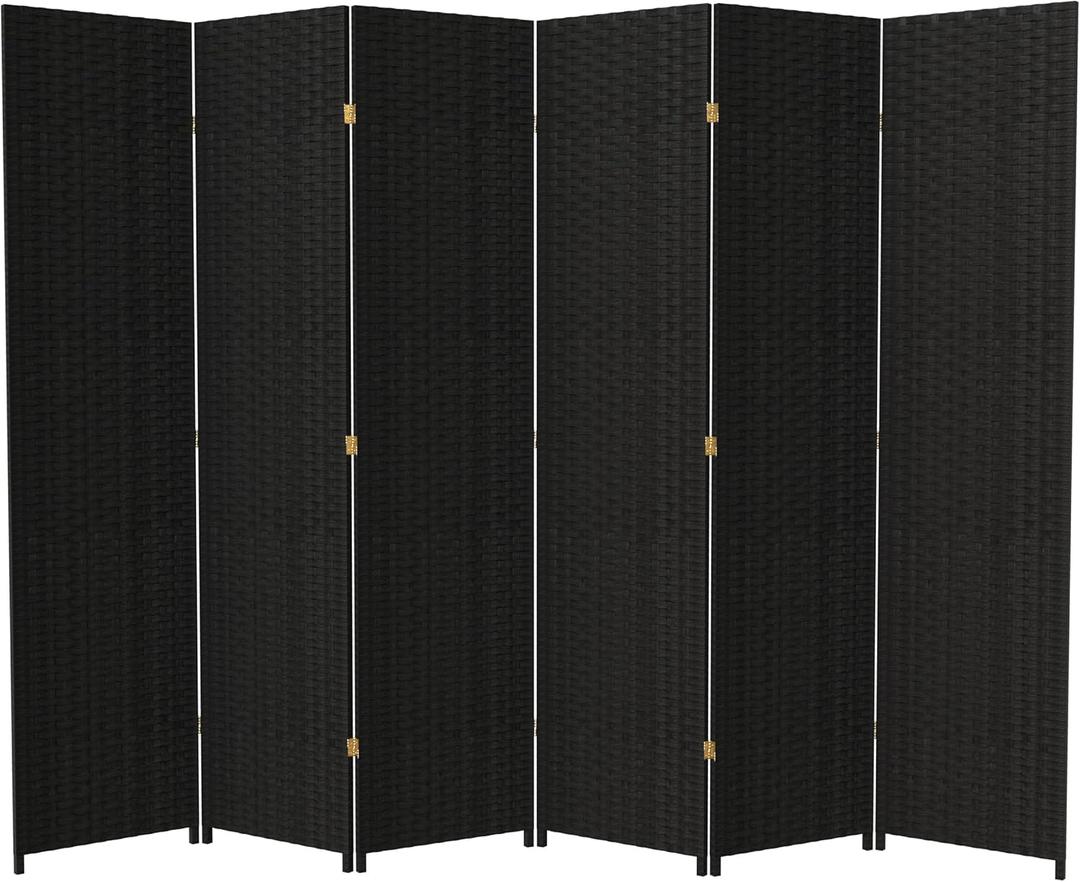 Red Lantern 7 ft. Tall Woven Fiber Black-6 Panel Room Divider