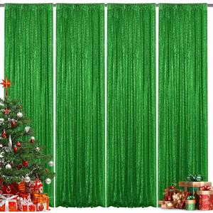 Green Sequin Backdrop Curtain 4 Pieces 2FTx8FT Glitter Photography Backdrop for Party Wedding Birthday Christmas Decorations