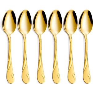 Gold Dinner Spoon Set, Seeshine 7.6-inch Stainless Steel Shiny Gold Table Spoon Silverware, Set of 6