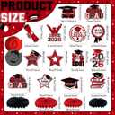 2 x Graduation Decorations 2026 Red Class of 2026 Congrats Grad Backdrop Door Banner Tablecloth Balloons Cake Topper Honeycombs Hanging Swirls for Graduation Party and High School College Celebrations