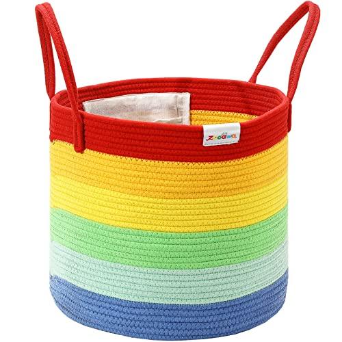 zooawa Large Blanket Basket, Rectangle Woven Baskets for Storage, Blanket Storage for Living Room, Cotton Rope Big Storage Basket for Blankets (Rainbow) 15"x14"