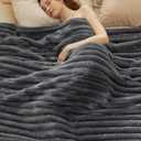 Bedsure Blankets Queen Size for Bed - Super GentleSoft Cozy Blankets for Women, Cute Large Fleece Throws for Girls,Grey90x90 Inches, Wider Striped Design