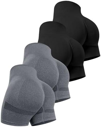 CHRLEISURE Women's 4 Packs Workout Gym Shorts, High Waisted Butt Lifting Scrunch Butt Seamless Booty Shorts S XL