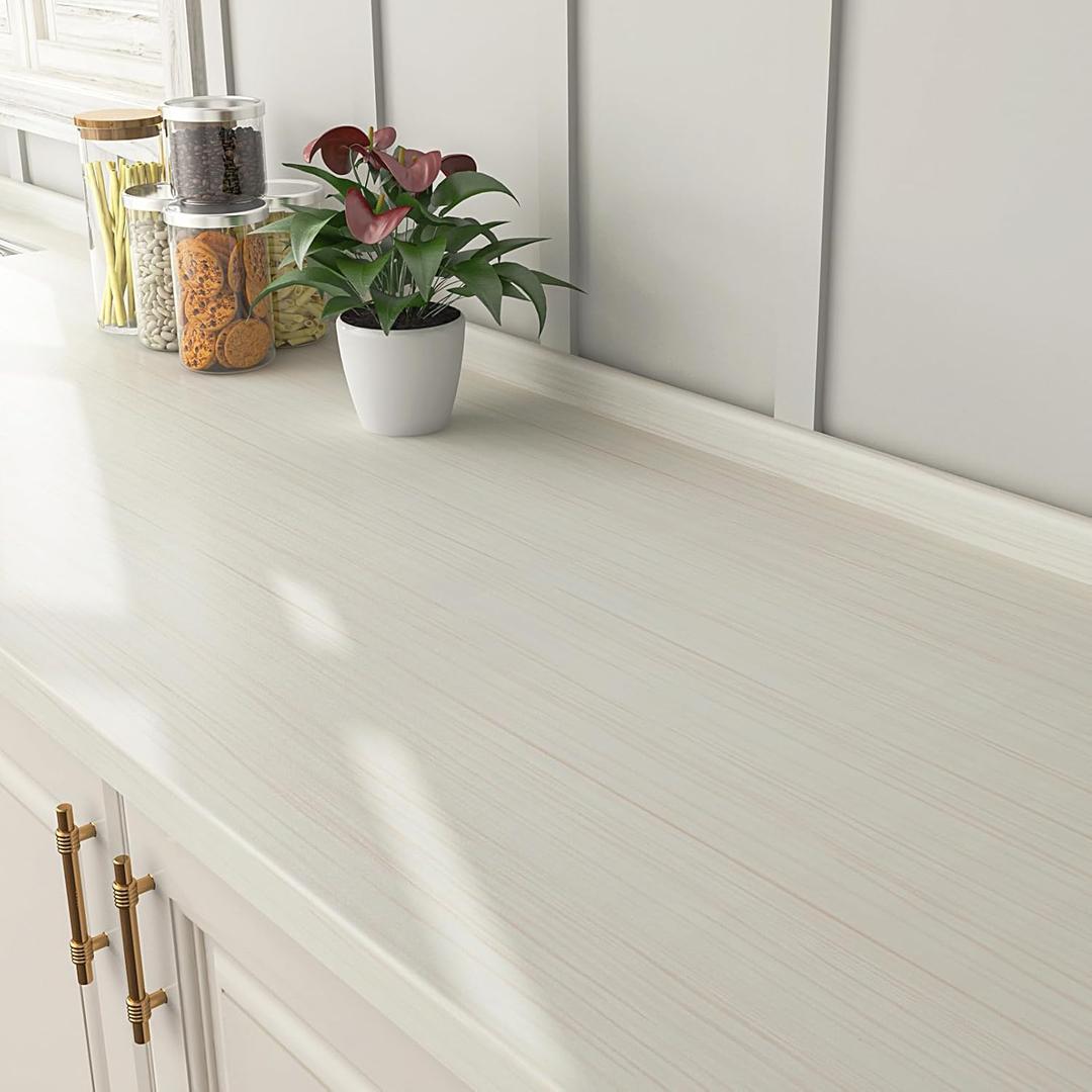 FunStick Thick Beige White Wood Contact Paper for Countertops Cabinets Waterproof Removable White Wood Wallpaper Peel and Stick Countertops Wood Grain Contact Paper for Desk Kitchen Drawers 12"x200"
