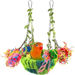 KATUMO Bird Nest, Conure Breeding Bed Parrotlet Snuggle Nest Lovebird Bed Bird Swing Bed for Small Birds, Size Small (5.5"L x 5.5"W x 3.0"Th, Green)