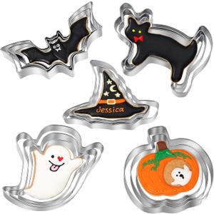 Halloween Cookie Cutters Set - 15 Pcs Stainless Steel Holiday Cookie Cutter with 5 Shapes - Pumpkin, Ghost, Bat, Cat and Witch's Hat Cookie Molds for Halloween Food Party Decorations