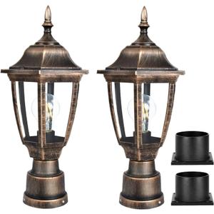 FUDESY Outdoor Post Lights, Electric Exterior Lamp Post Light Fixture with Pier Mount Base, LED Bulb Included, Anti Corrosion Plastic Materials, 2-Pack Pole Lanterns for Garden, Patio, Pathway (Bronze)