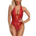 Aranmei Women Sexy Lingerie Bodysuit V Neck Sheer Lace Mesh One Piece Babydoll Lingerie Romper S
