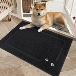 BEQHAUSE Dog Door Mat for Muddy Paws 20"x32" Dirt Trapper Absorbent Doormat Non Slip Entryway Rugs Washable Stain Resistant Welcome Floor Mat Soft Low-Profile for Front Back Door, Black (1'8" x 2'8" (Rectangular))