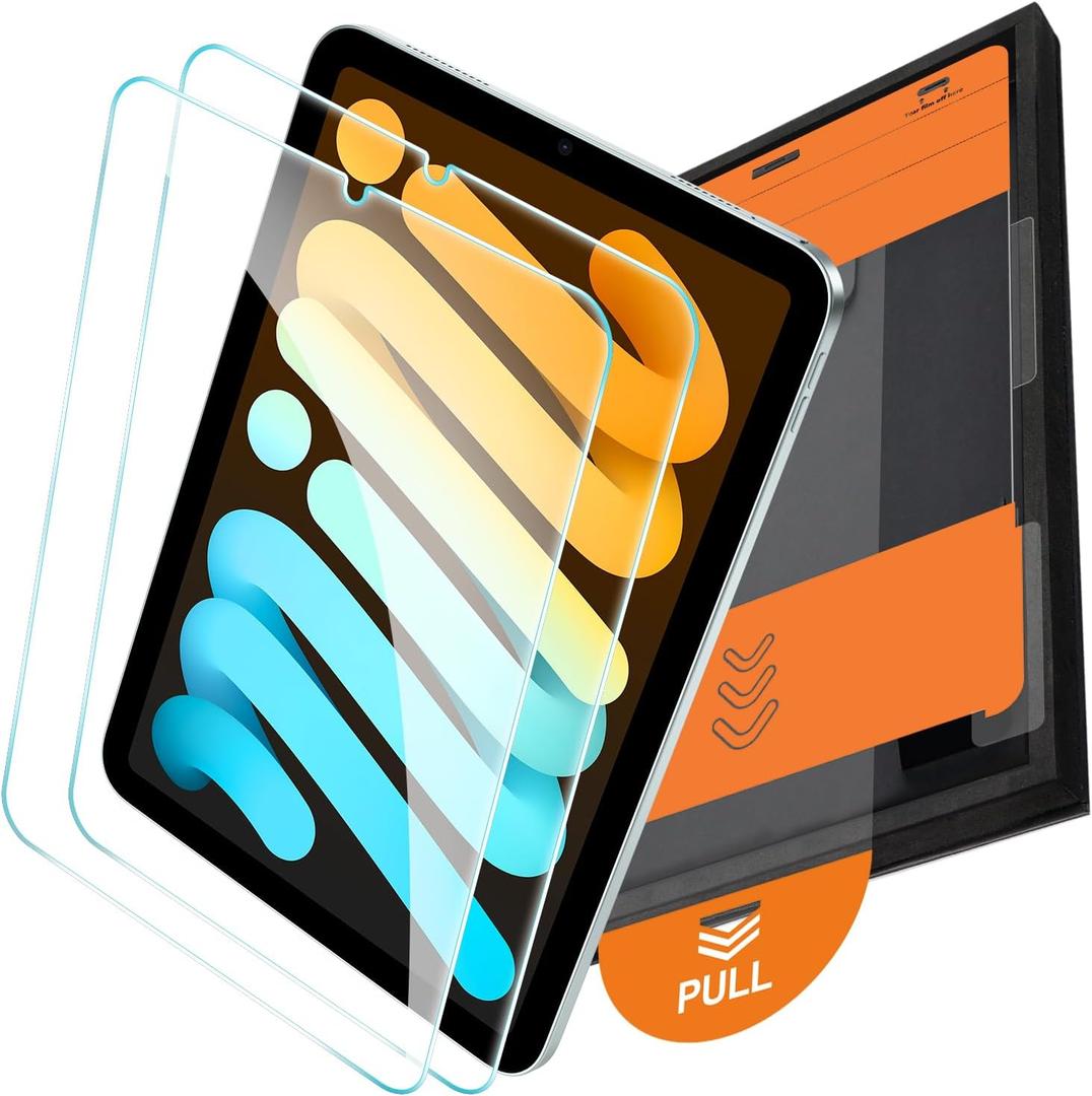 OMOTON 2 Pack Screen Protector for iPad Mini 7 (A17 Pro) & iPad Mini 7th/6th Generation(8.3 inch, 2024/2021), Tempered Glass with Easy Dust-free Installation Tray, Case Friendly/Apple Pencil Support