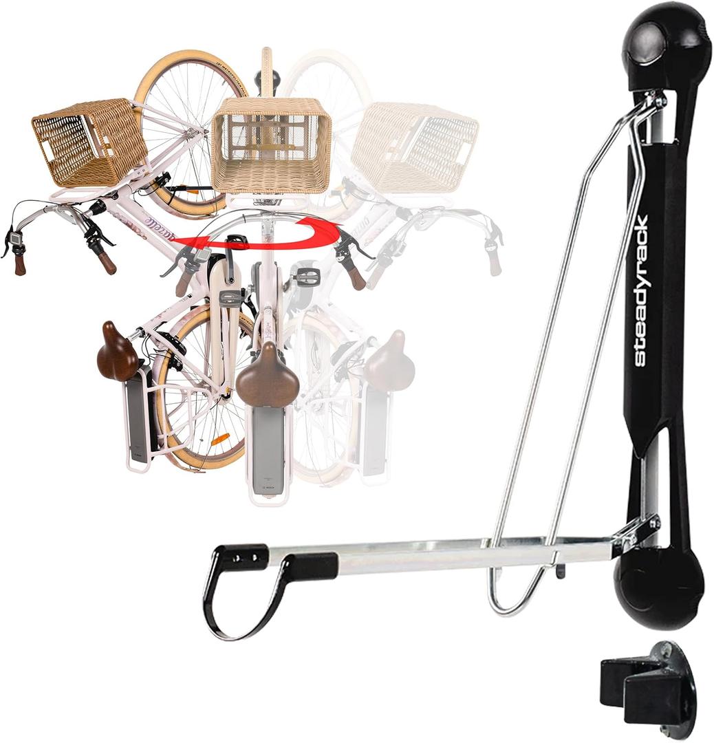 Steadyrack Bike Rack  Swivel Bike Wall Mount for eBikes with Fender, 20-29 Wheel Diameter eBike Rack, 77lbs Capacity Bicycle Hanger, Easy Lift Design