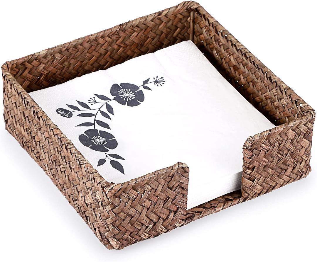Sumnacon Napkin Holder, Woven Napkin Holder Table, Seagrass Napkin Basket, Square Napkin Tray, Flat Napkin Holders Tray for Kitchen Dinning Table Counter
